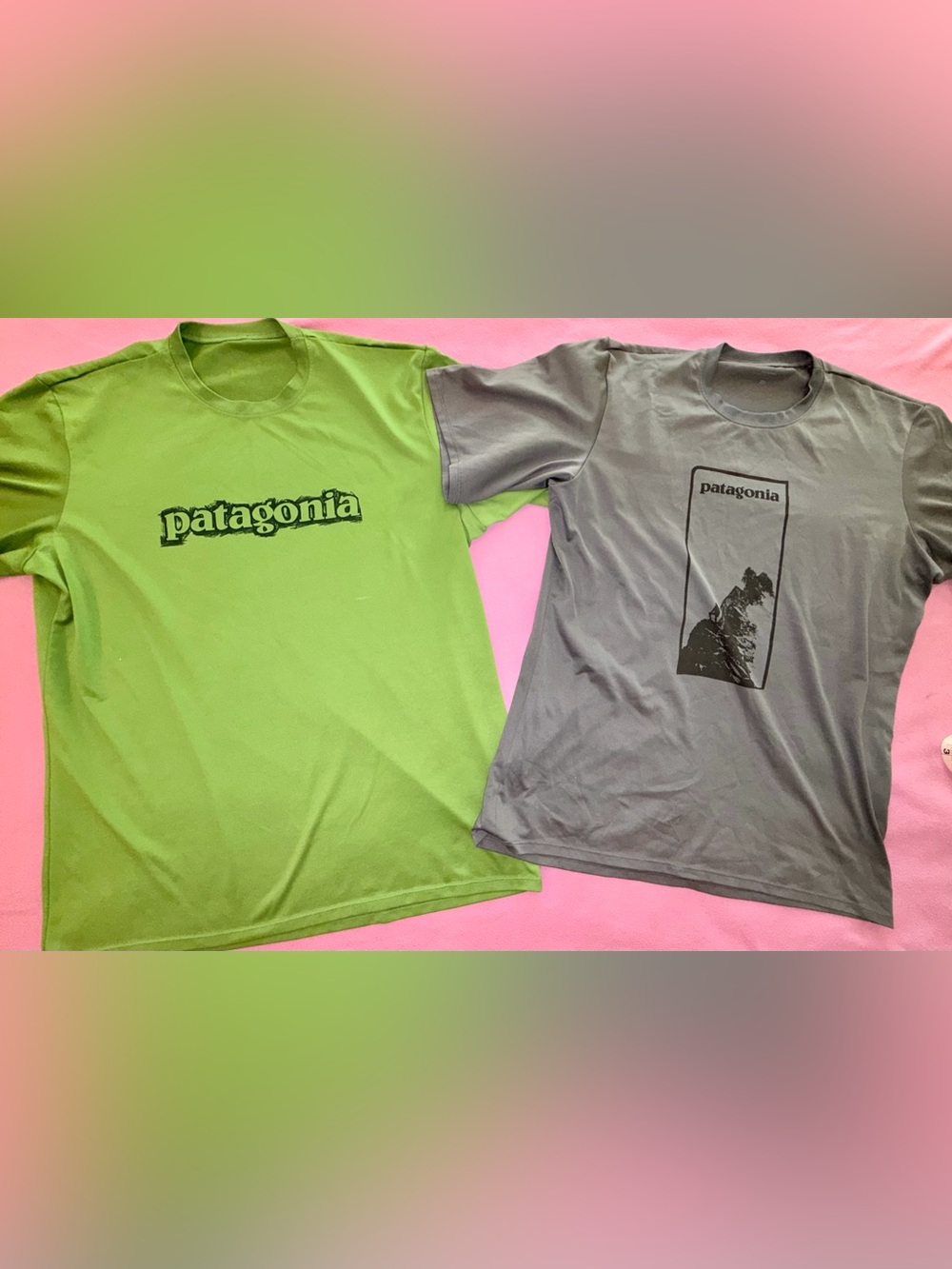 2 - Patagonia Men Capilene Cool Daily Graphic Shirt Bundle L & XL Green Grey 2pc